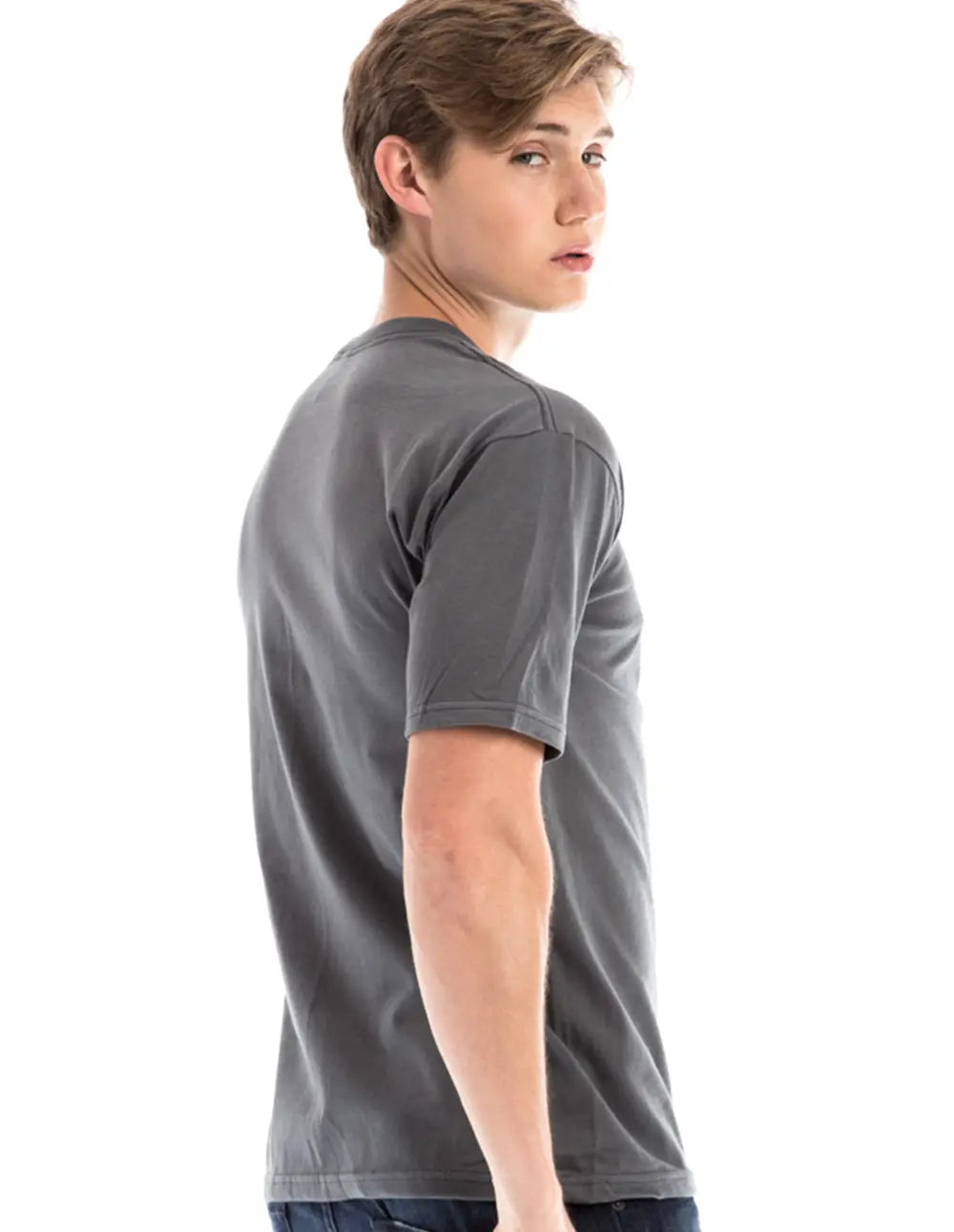 Men's charcoal Retro Ring-Spun Crew Neck T-Shirt by SpectraUSA, classic and comfortable casual tee.