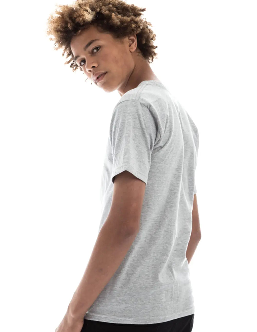 Men's retro ring-spun crew neck T-shirt by SpectraUSA in heather grey, showcasing a classic fit and soft fabric.