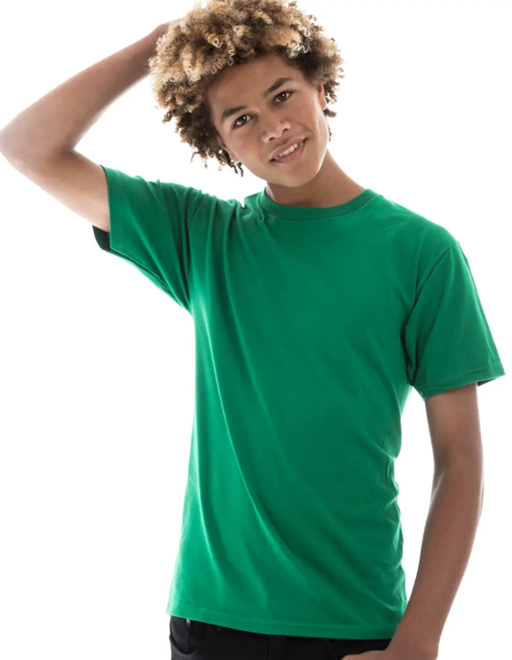 Men's retro crew neck T-shirt by SpectraUSA, ring-spun cotton in Kelly green, casual style with classic fit.