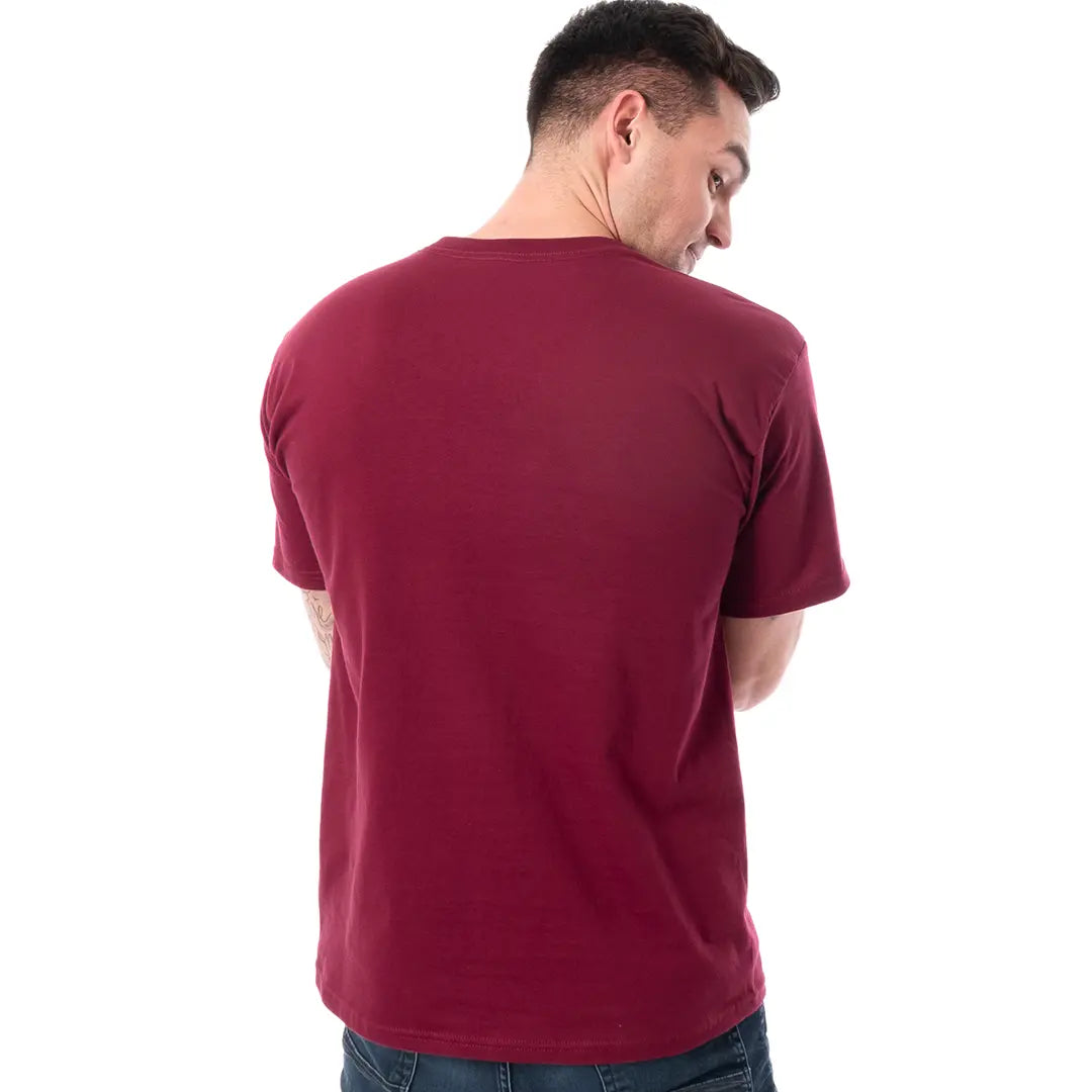 Men's maroon retro ring-spun crew neck T-shirt by SpectraUSA, casual fit, soft cotton fabric, front view.