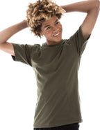 Men's military green Retro Ring-Spun Crew Neck T-Shirt by SpectraUSA, showcasing a classic, comfortable fit and soft fabric.
