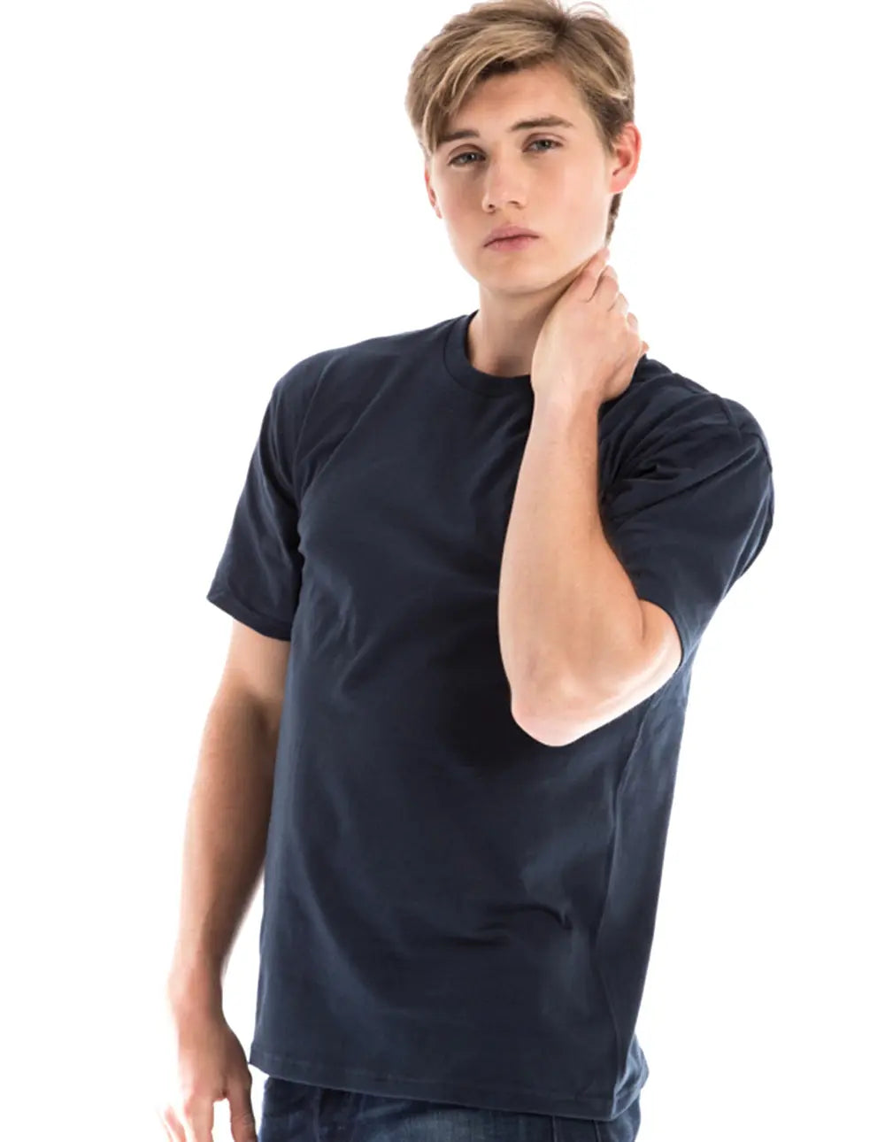 Navy men's Retro Ring-Spun Crew Neck T-Shirt by SpectraUSA, showcasing a classic fit and soft fabric.