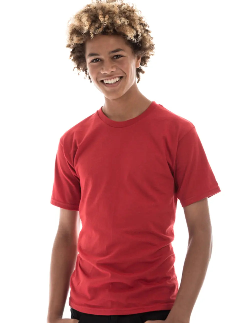 Men's red retro ring-spun crew neck T-shirt by SpectraUSA, classic fit, soft cotton fabric, front view.