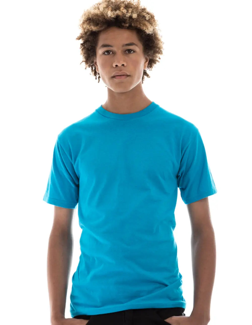Men's turquoise Retro Ring-Spun Crew Neck T-Shirt by SpectraUSA, featuring a classic fit and soft, durable fabric.