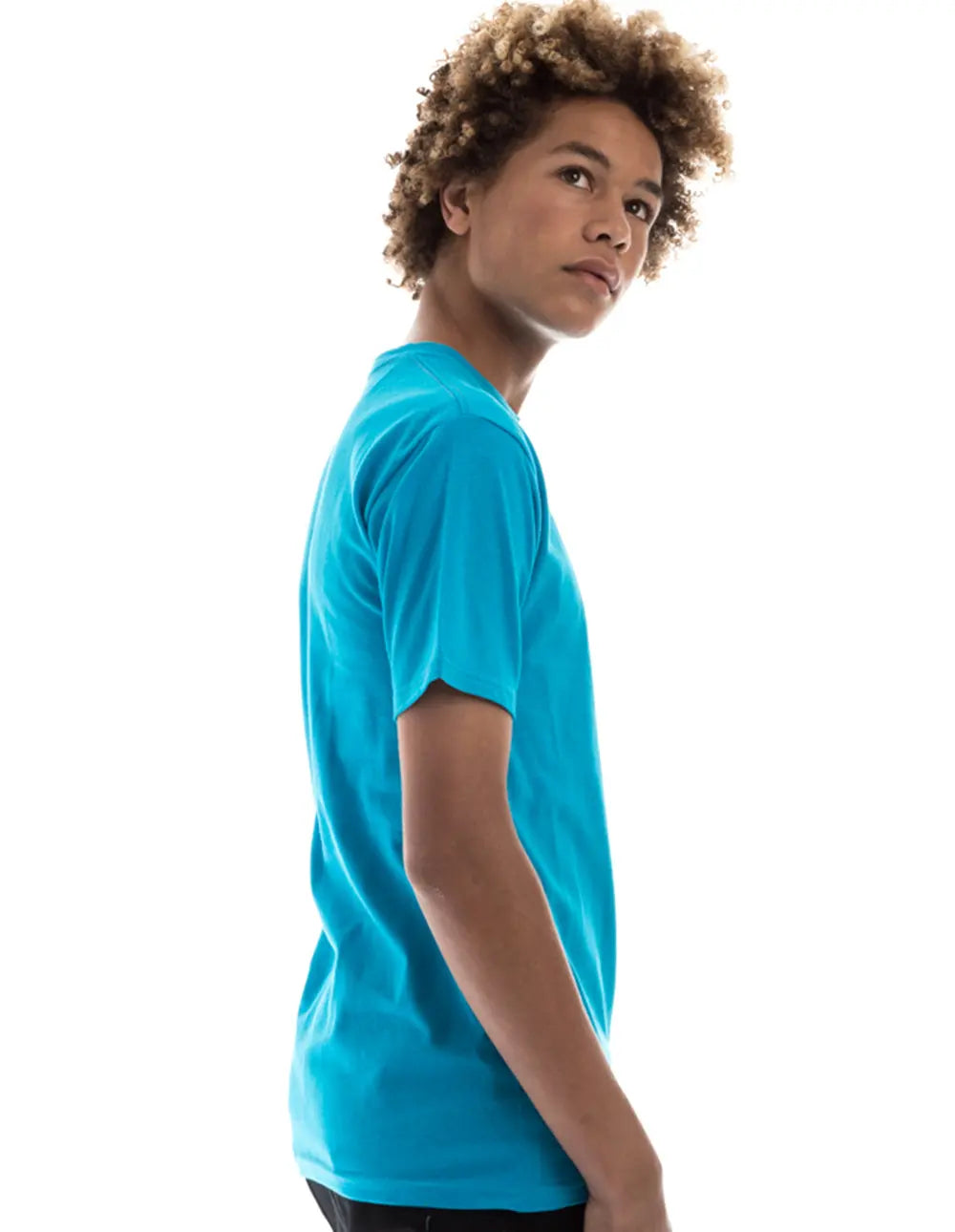 Men's turquoise Retro Ring-Spun Crew Neck T-Shirt by SpectraUSA, showing the front view with classic fit and soft fabric texture.