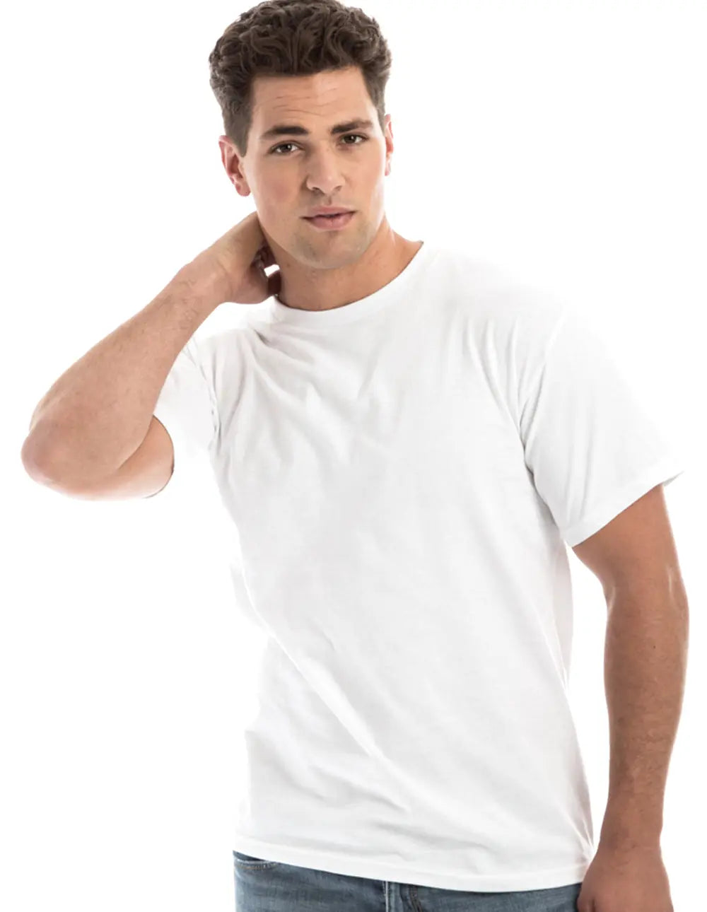 Men's white Retro Ring-Spun Crew Neck T-Shirt by SpectraUSA, showcasing a classic fit and soft fabric.