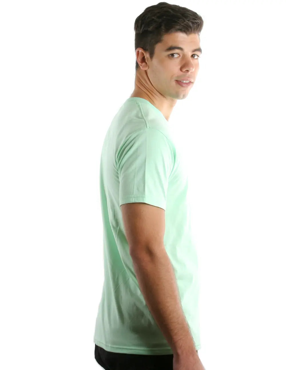 Men's mint green Retro Ring-Spun Crew Neck T-Shirt by SpectraUSA, made from soft cotton, showcasing a close-up of the fabric and neckline.