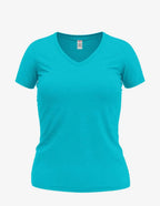 SpectraUSA Wonder V-Neck women's top in turquoise heather, front view showing soft fabric and stylish V-neck design.