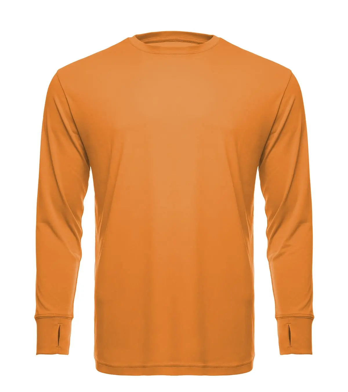 Orange long sleeve UPF 50 performance crew shirt by SpectraUSA, with construction design visible on the front.