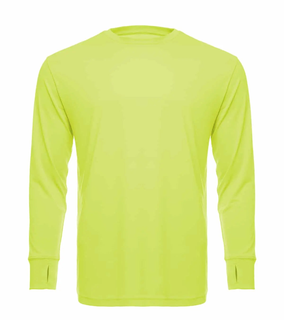 SpectraUSA UPF 50 performance long sleeve crew shirt in safety yellow, designed for UV protection and active wear.