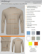 SpectraUSA UPF 50 performance long sleeve crew shirt in moisture-wicking fabric, ideal for sun protection and active wear.