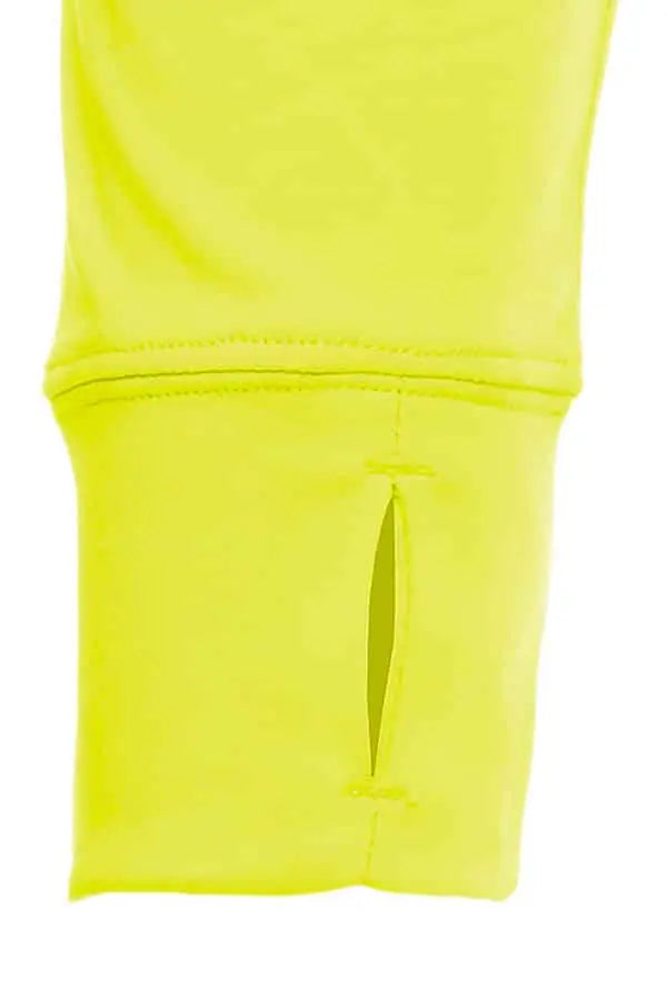 SpectraUSA UPF 50 performance long sleeve hooded hoody in safety yellow, featuring front view with cuff detail.