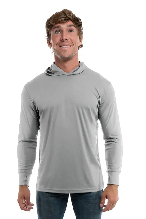 SpectraUSA UPF 50 Performance long sleeve hoody with metal front design, ideal for sun protection and active wear.