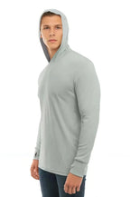 SpectraUSA UPF 50 performance long sleeve hoody in sage, shown from side view, designed for sun protection and active wear.