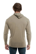 SpectraUSA UPF 50 performance long sleeve hoody in warm grey, shown from the back with a relaxed fit and comfortable fabric.