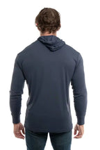 SpectraUSA UPF 50 performance long sleeve hoody in steel grey, back view showing lightweight fabric and athletic fit.