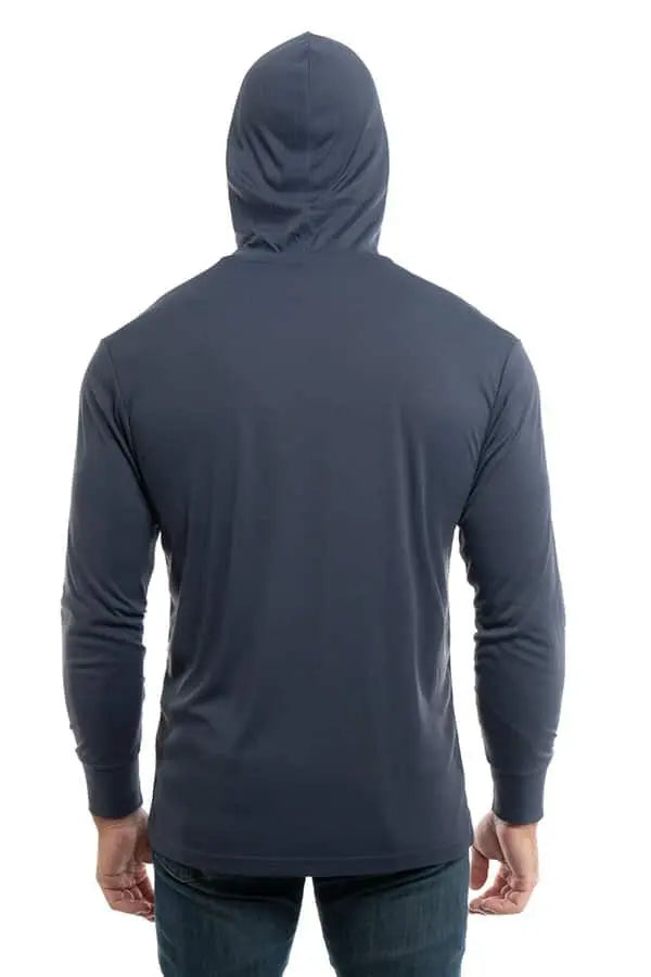SpectraUSA UPF 50 performance long sleeve hoody in steel grey, featuring a comfortable fit and sun protection fabric.