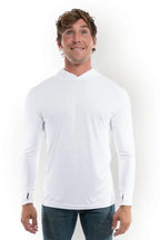 White SpectraUSA UPF 50 Performance long sleeve hoody front view, lightweight and breathable for sun protection and active wear.
