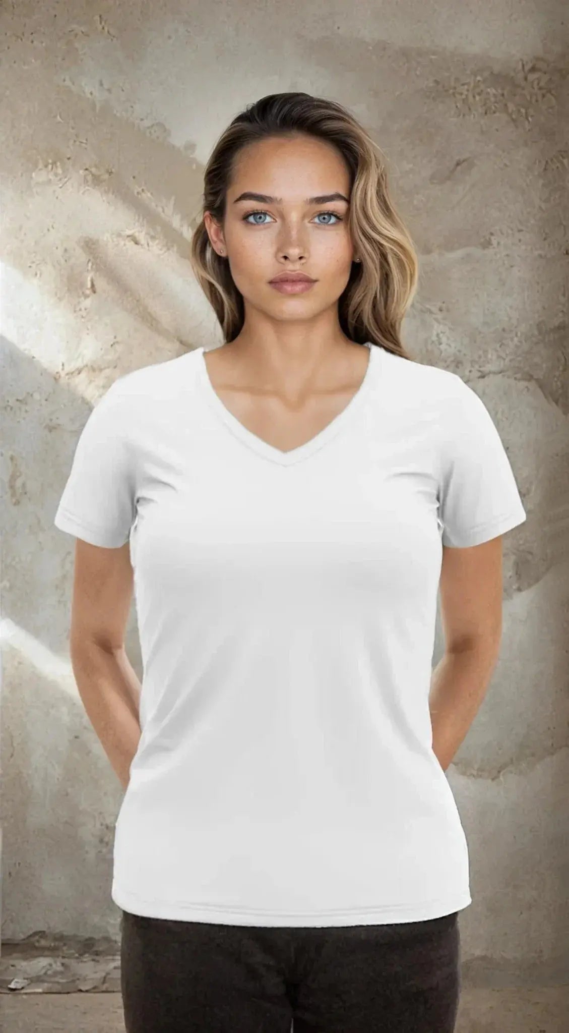 V-neck ladies t-shirt in PFD 8650 style by SpectraUSA, featuring a comfortable fit and casual design.