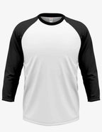 Men's Raglan RG3000 baseball tee in white and black by SpectraUSA, featuring a classic raglan sleeve design.