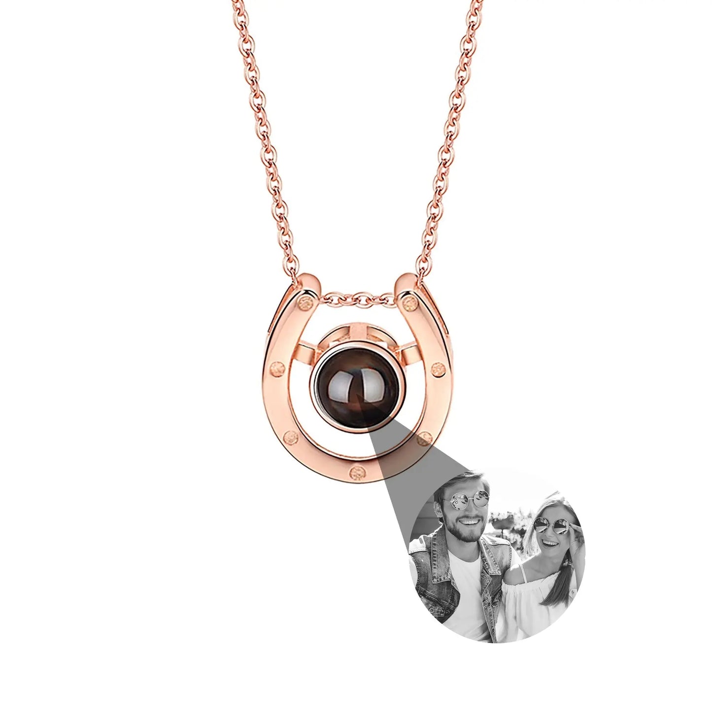 A horseshoe shaped projection necklace with customizable photos Valentine's Day Gift Photo Custom Projection Necklace Simple Hea - Blade & Thread