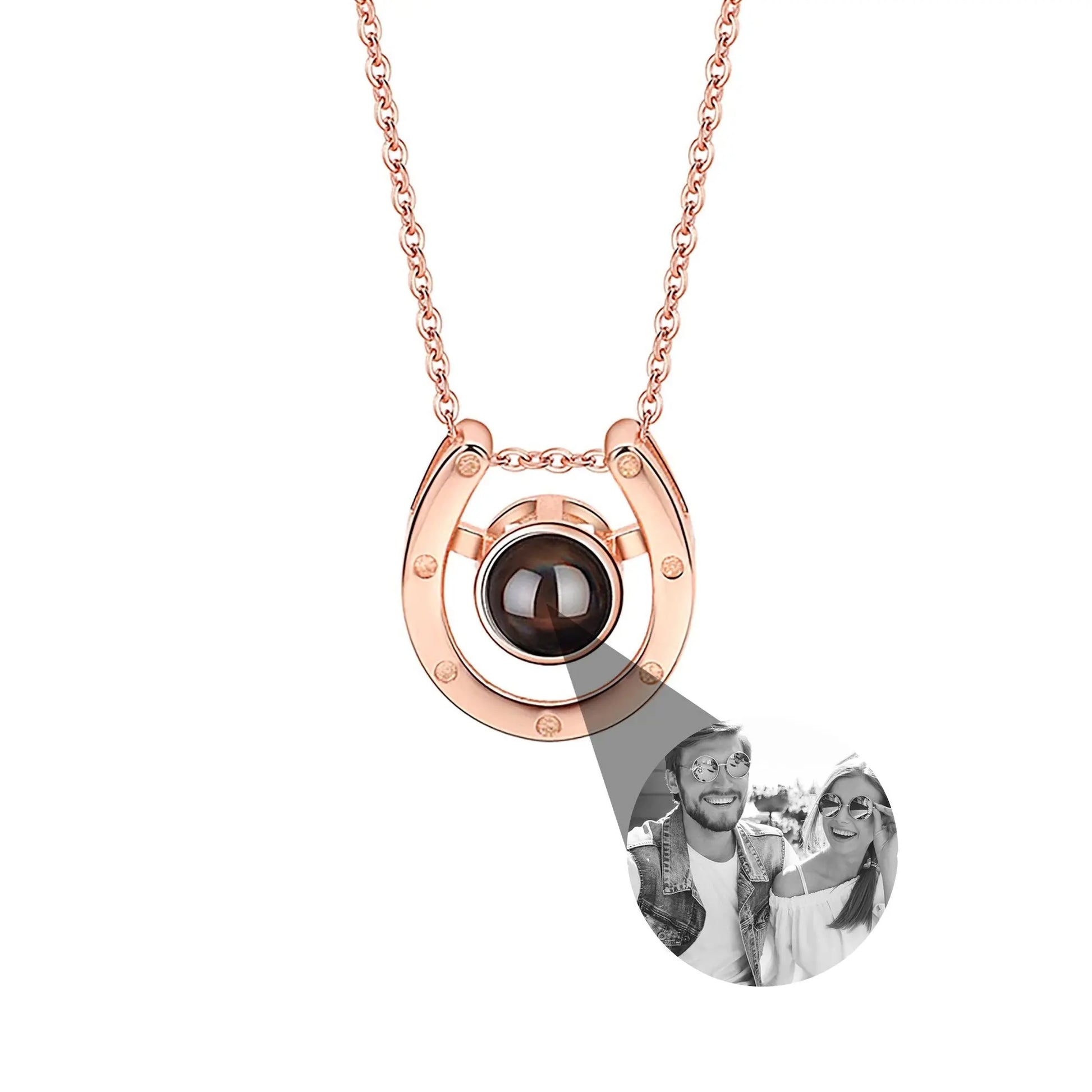 A horseshoe shaped projection necklace with customizable photos Valentine's Day Gift Photo Custom Projection Necklace Simple Hea - Blade & Thread