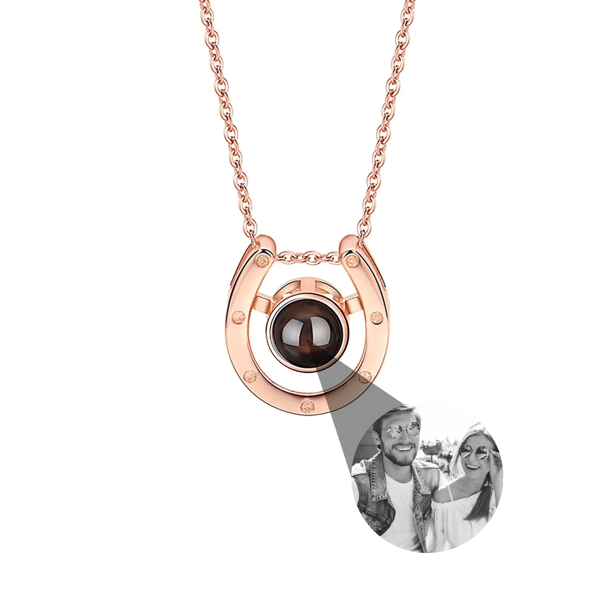 A horseshoe shaped projection necklace with customizable photos Valentine's Day Gift Photo Custom Projection Necklace Simple Hea nowadaysfashion