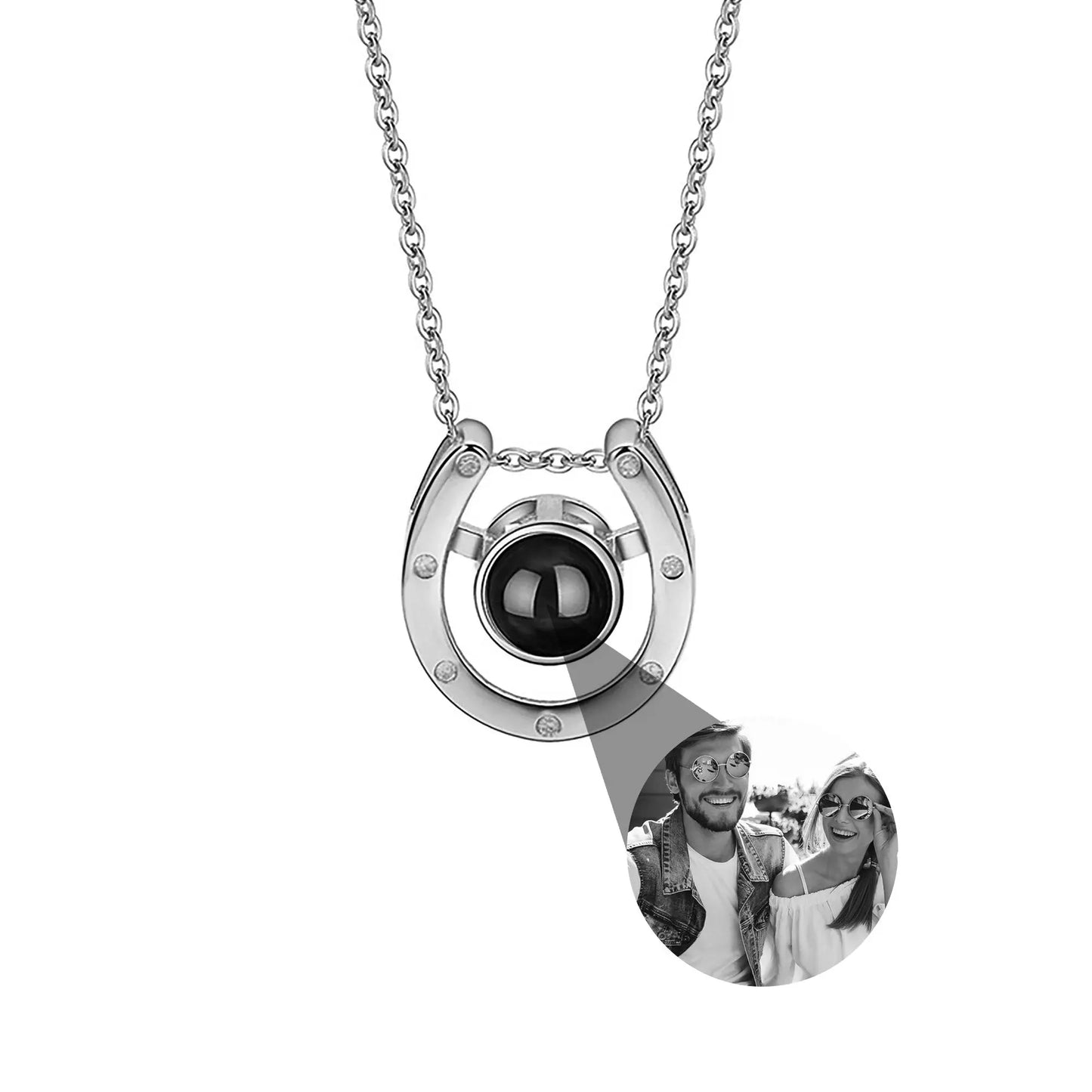 A horseshoe shaped projection necklace with customizable photos Valentine's Day Gift Photo Custom Projection Necklace Simple Hea - Blade & Thread