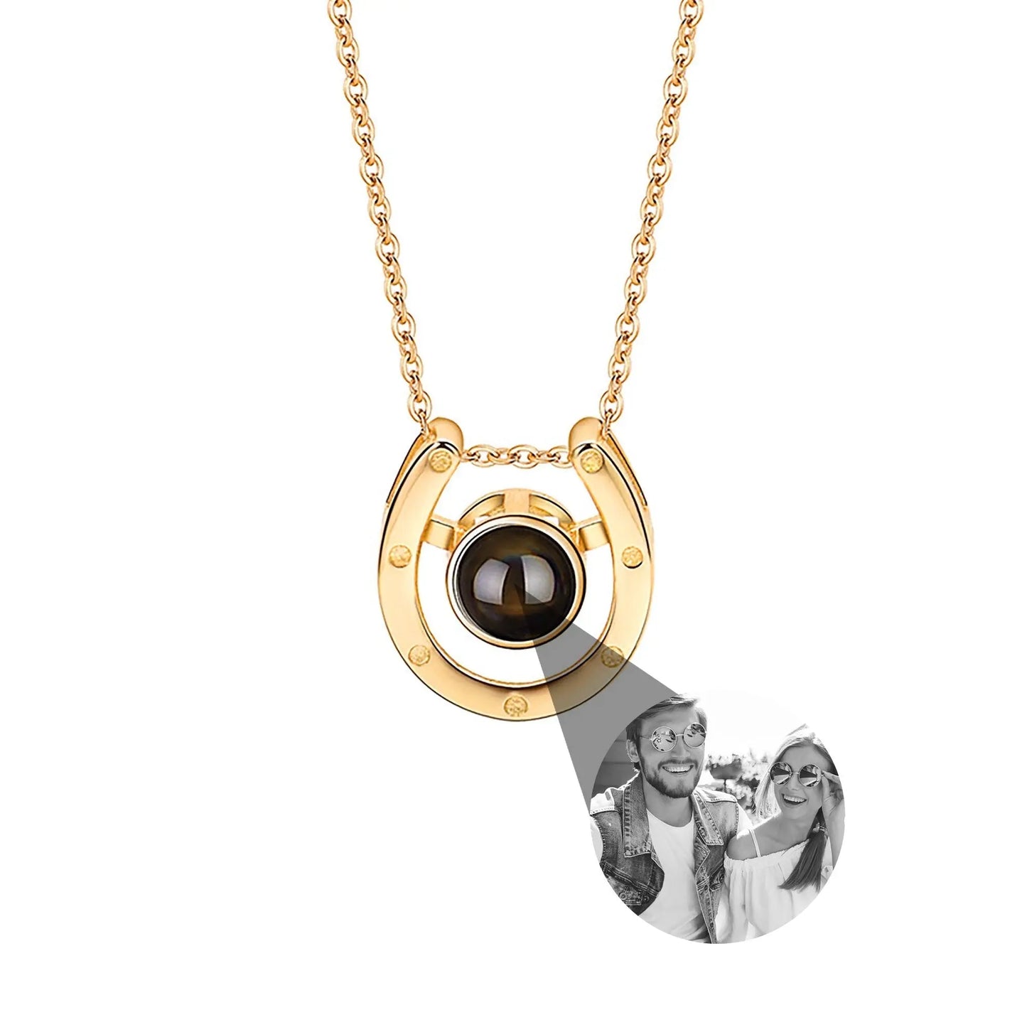 A horseshoe shaped projection necklace with customizable photos Valentine's Day Gift Photo Custom Projection Necklace Simple Hea - Blade & Thread