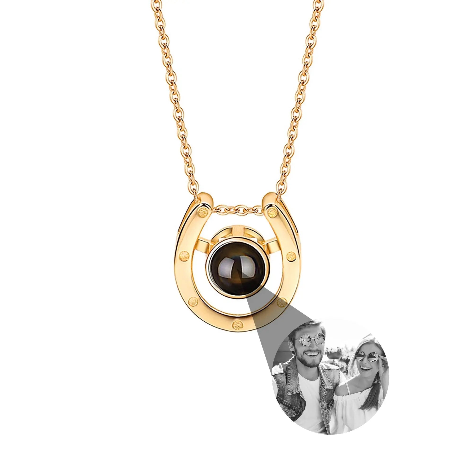 A horseshoe shaped projection necklace with customizable photos Valentine's Day Gift Photo Custom Projection Necklace Simple Hea nowadaysfashion