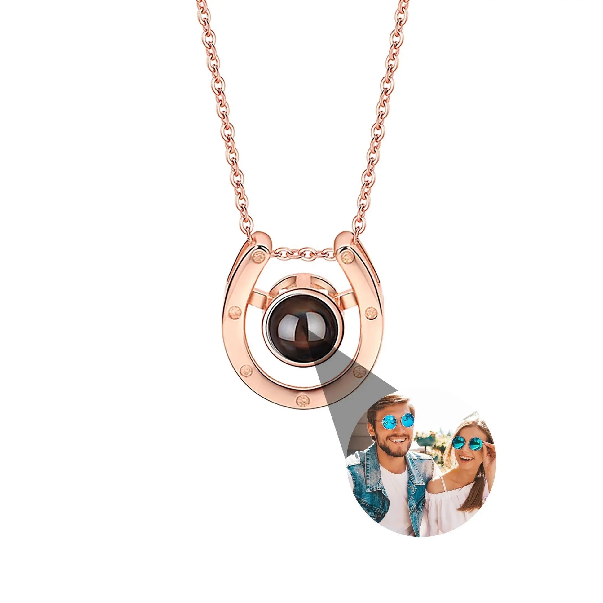 A horseshoe shaped projection necklace with customizable photos Valentine's Day Gift Photo Custom Projection Necklace Simple Hea - Blade & Thread