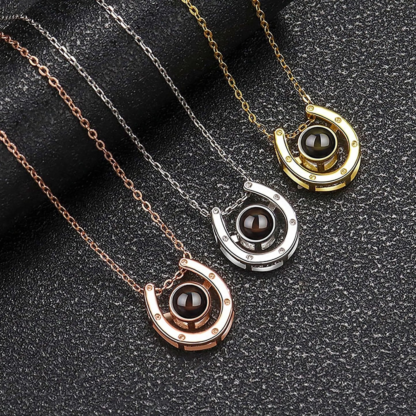 A horseshoe shaped projection necklace with customizable photos Valentine's Day Gift Photo Custom Projection Necklace Simple Hea - Blade & Thread