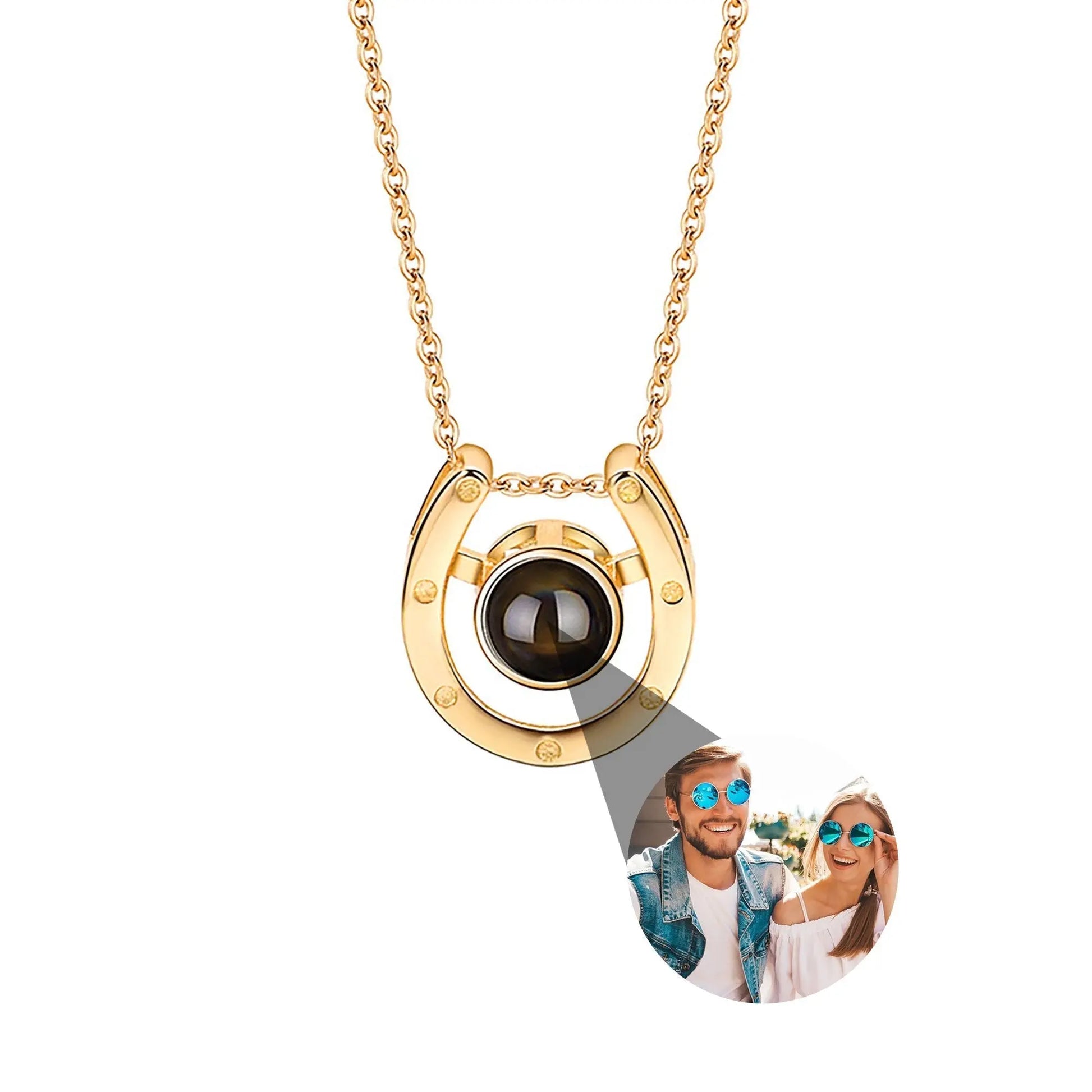 A horseshoe shaped projection necklace with customizable photos Valentine's Day Gift Photo Custom Projection Necklace Simple Hea - Blade & Thread