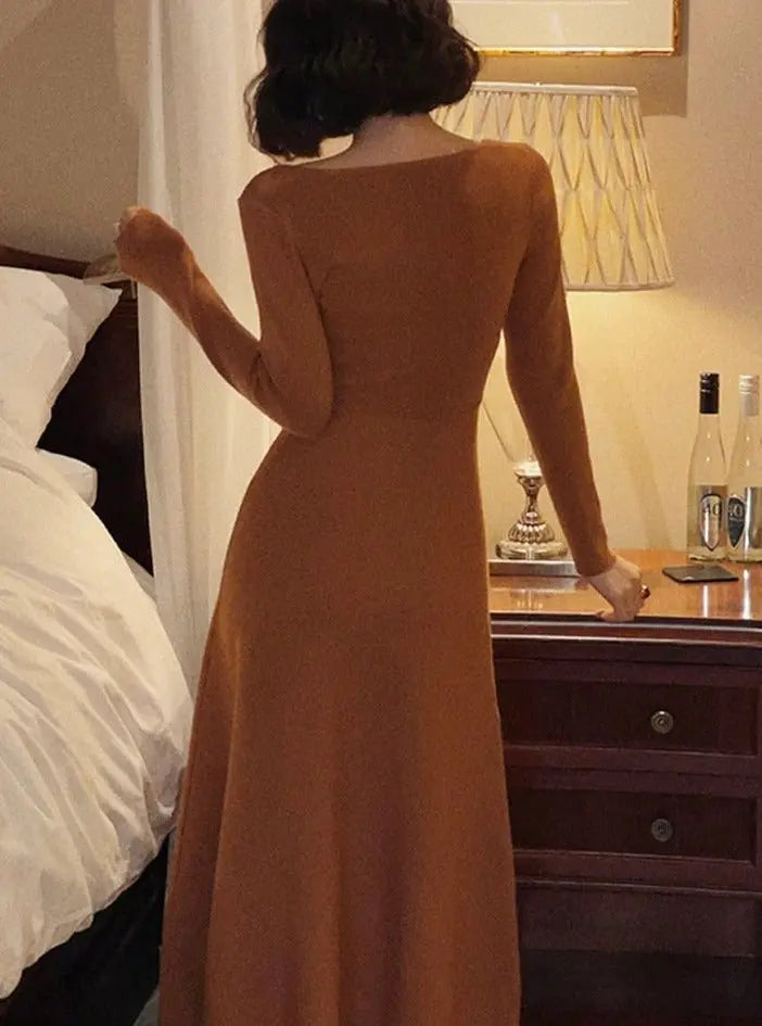 A-line Dress Women Full Sleeve Slim Waist Dress Autumn Winter - Blade & Thread