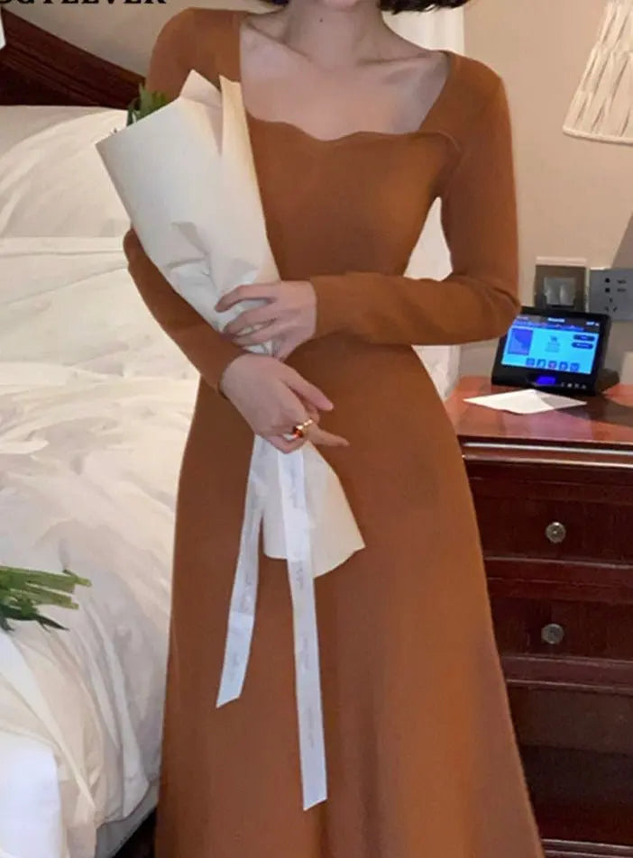 A-line Dress Women Full Sleeve Slim Waist Dress Autumn Winter - Blade & Thread