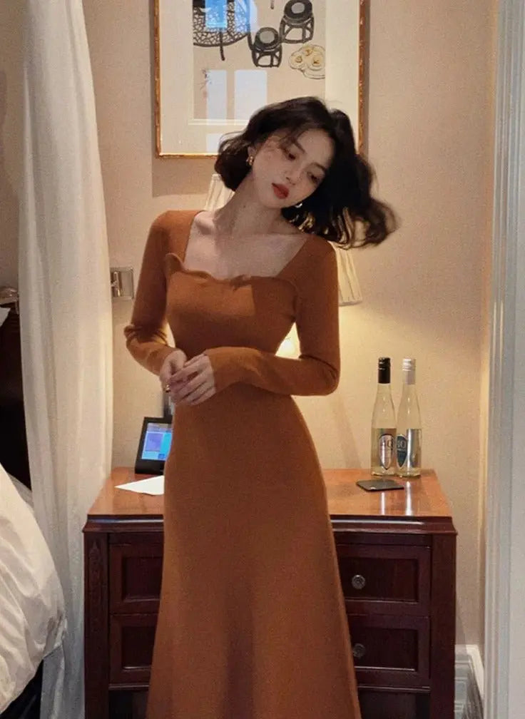 A-line Dress Women Full Sleeve Slim Waist Dress Autumn Winter nowadaysfashion