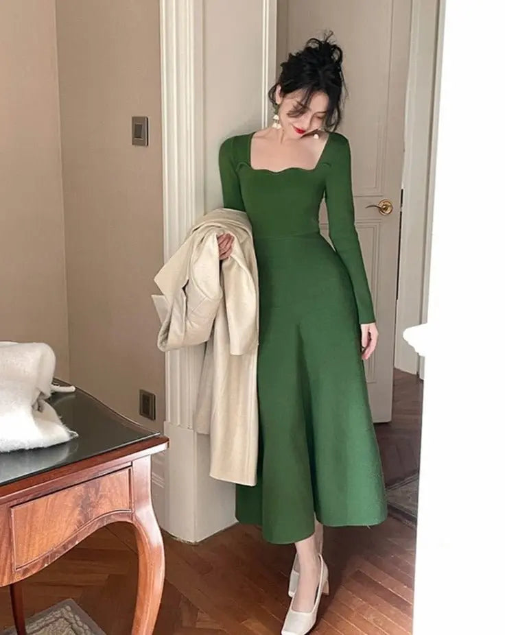 A-line Dress Women Full Sleeve Slim Waist Dress Autumn Winter nowadaysfashion