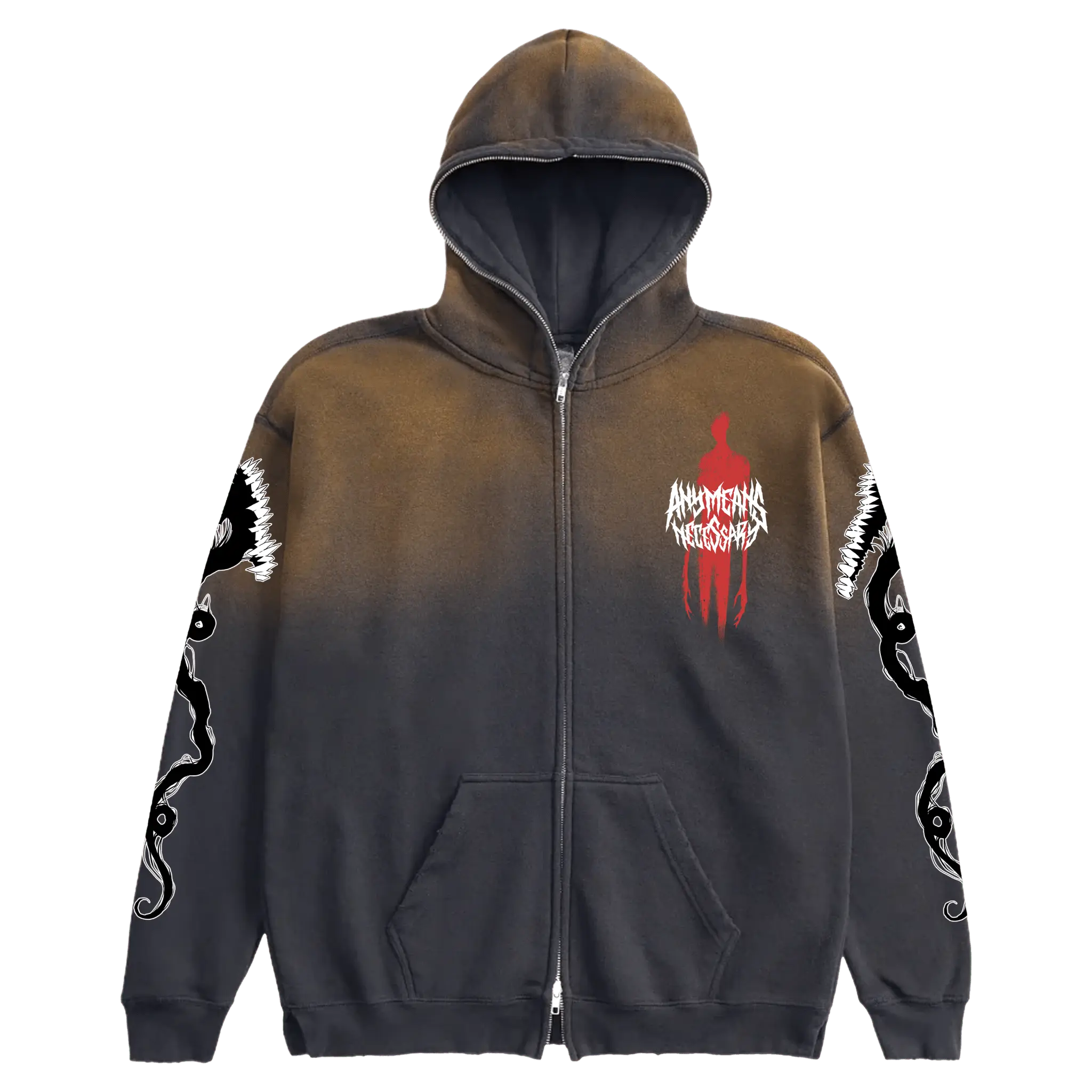Abandon Full Zip Up Hoodie Black Any Means Necessary Clothing