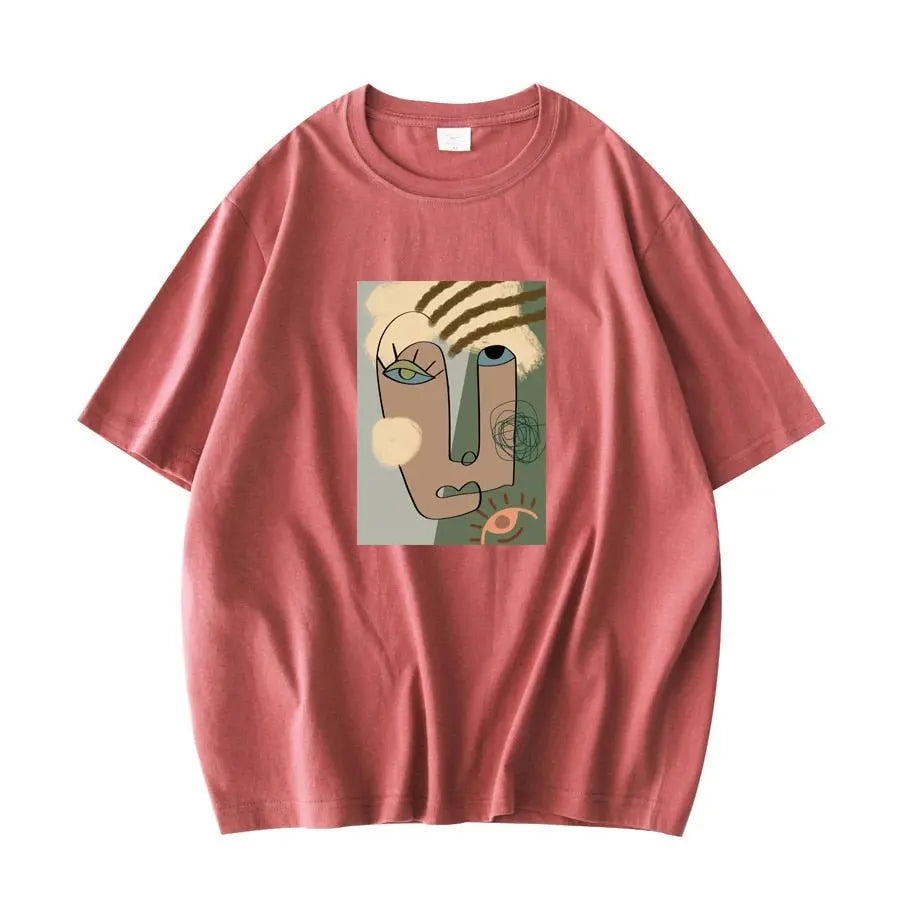 Abstract Pattern Tshirts Lady Cotton Green Summer Tees Lady Short Sleeve Streetwear Tops - Blade & Thread