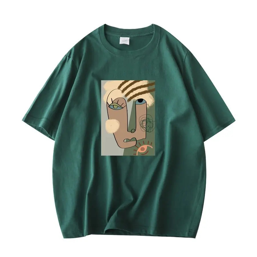 Abstract Pattern Tshirts Lady Cotton Green Summer Tees Lady Short Sleeve Streetwear Tops nowadaysfashion