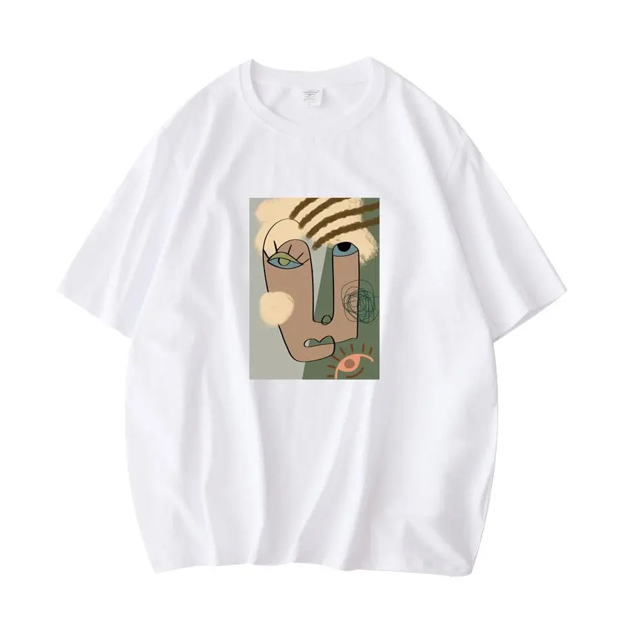 Abstract Pattern Tshirts Lady Cotton Green Summer Tees Lady Short Sleeve Streetwear Tops - Blade & Thread