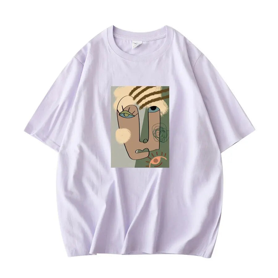 Abstract Pattern Tshirts Lady Cotton Green Summer Tees Lady Short Sleeve Streetwear Tops nowadaysfashion