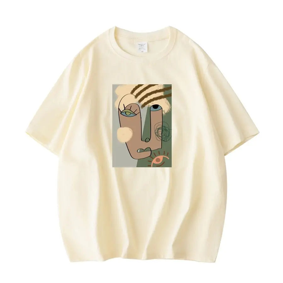 Abstract Pattern Tshirts Lady Cotton Green Summer Tees Lady Short Sleeve Streetwear Tops nowadaysfashion