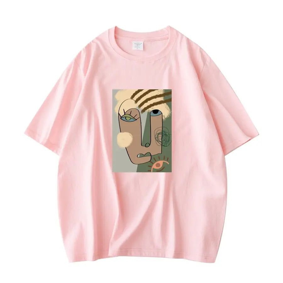 Abstract Pattern Tshirts Lady Cotton Green Summer Tees Lady Short Sleeve Streetwear Tops nowadaysfashion