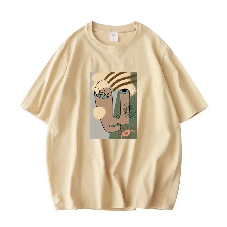 Abstract Pattern Tshirts Lady Cotton Green Summer Tees Lady Short Sleeve Streetwear Tops - Blade & Thread