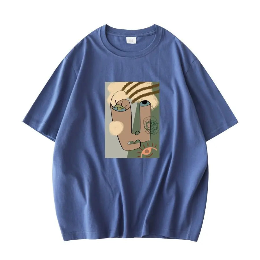 Abstract Pattern Tshirts Lady Cotton Green Summer Tees Lady Short Sleeve Streetwear Tops - Blade & Thread