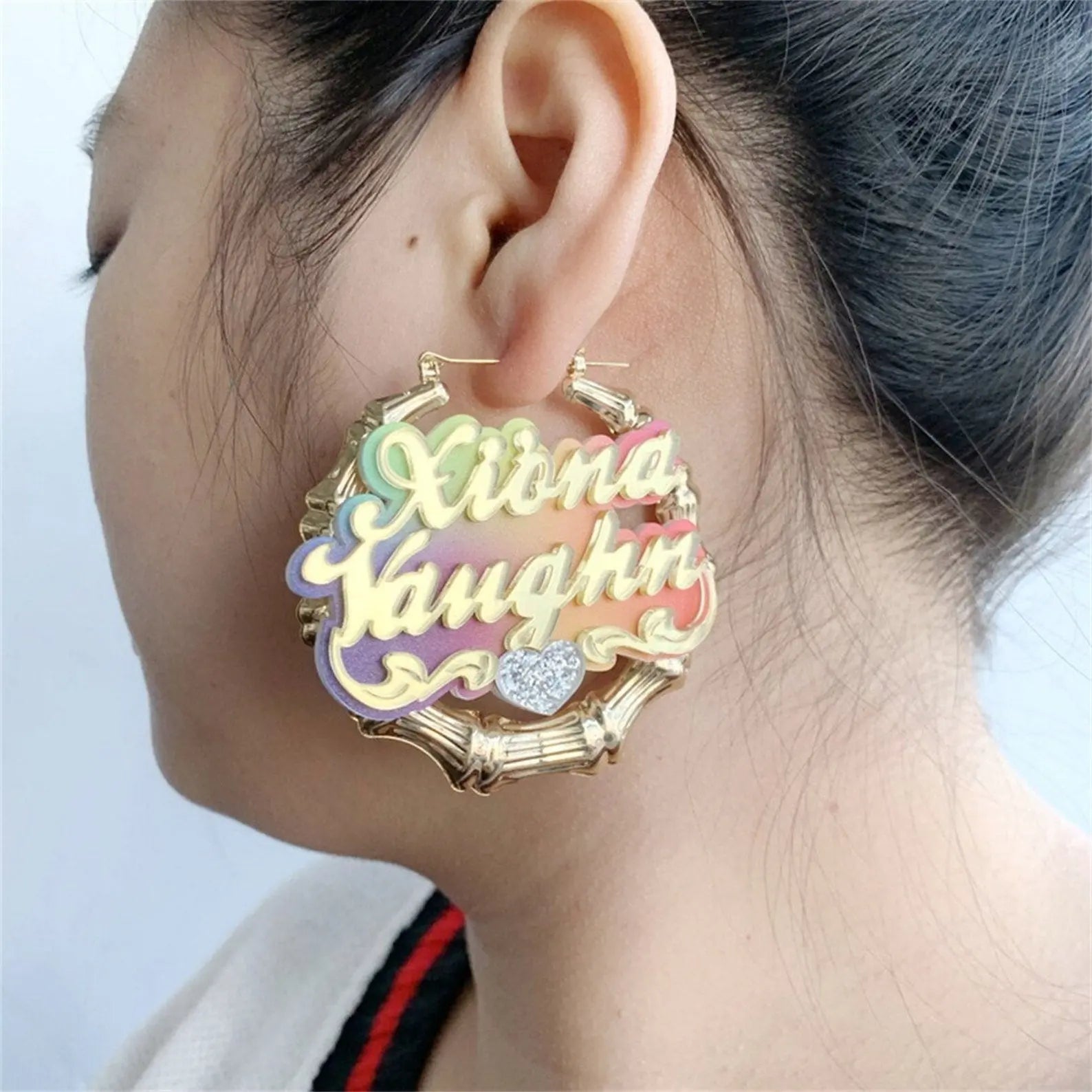 Acrylic Rainbow Gradient Name Necklace Bamboo Earring Set - Blade & Thread