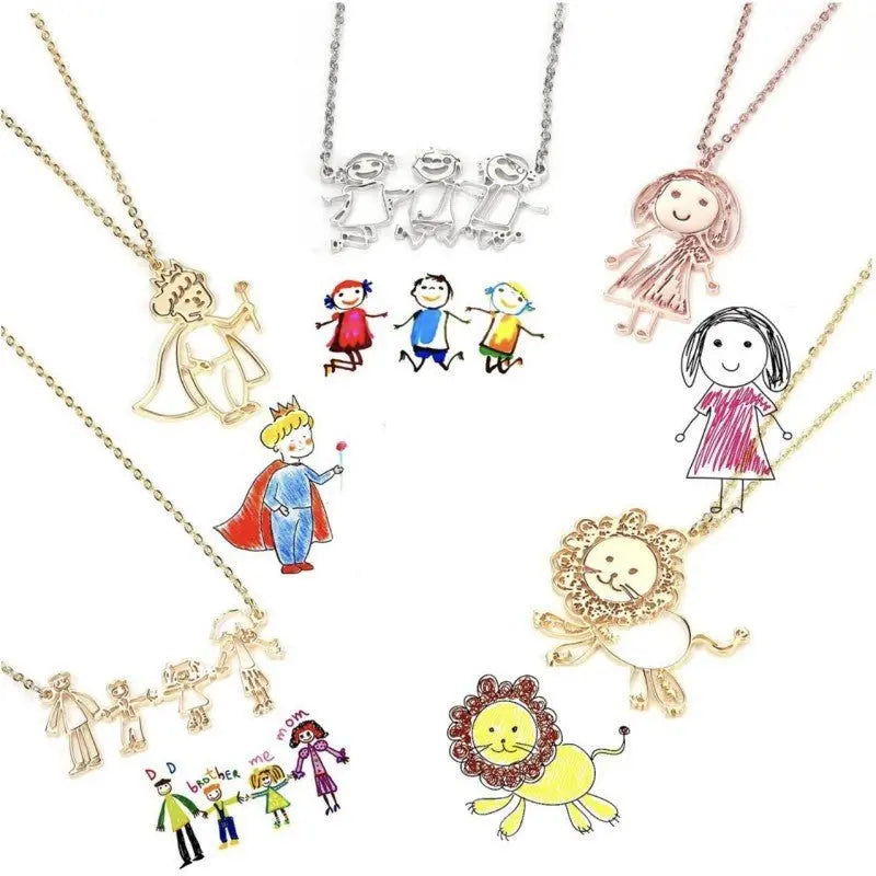 Actual Kids Drawing Necklace Art Gift Customized Personalized Necklace Children Artwork Necklace - Blade & Thread