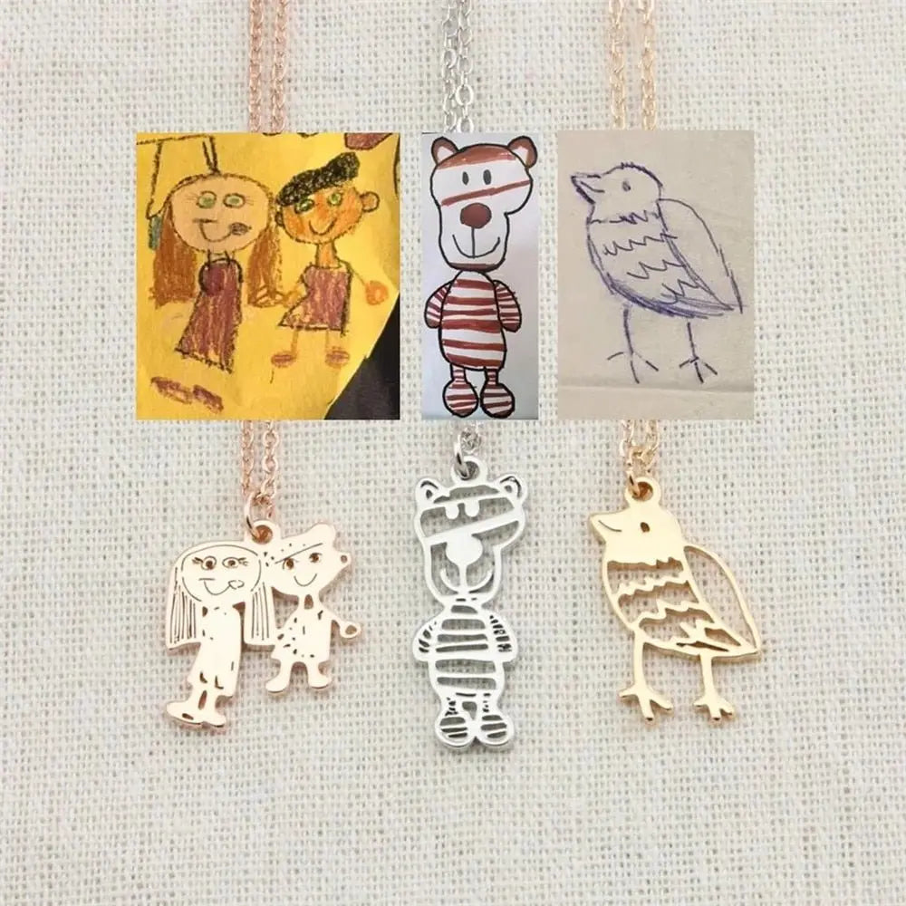 Actual Kids Drawing Necklace Art Gift Customized Personalized Necklace Children Artwork Necklace - Blade & Thread
