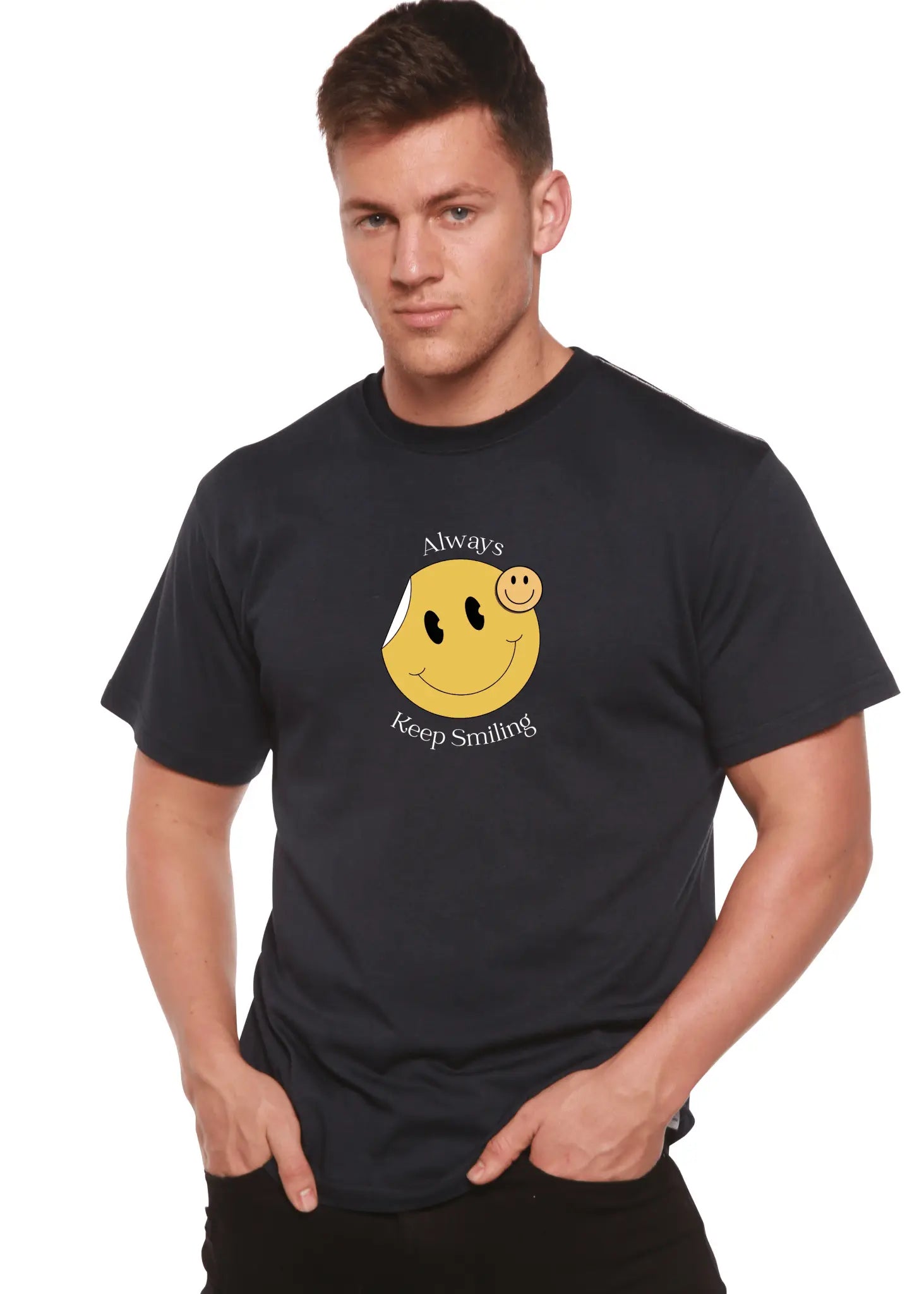 Always Keep Smiling Men's Bamboo Viscose/Organic Cotton Short Sleeve Graphic T-Shirt Spun Bamboo